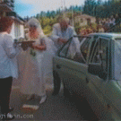 Bride's dress gets caught in car's door