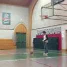 Scoring basketball court shot with shirt over head