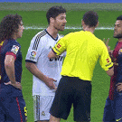 Puyol's reaction to referee's hand
