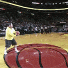LeBron James tackles half-court shot guy