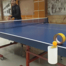 Ping pong trick shot through tape roll