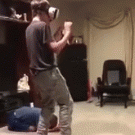 Guy using VR kicks kid in the face