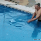 Man crosses swimming pool under ice