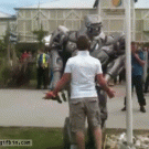 Man fights robot
