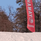 Ski jumper almost hits girl