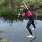 Girl crossing water
