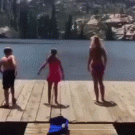 Girl pranks her friends jumping off dock