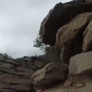 Guy almost falls off cliff