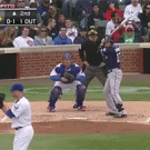 Jon Lester throws glove to the first base for the out