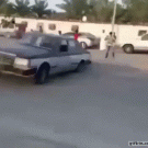 Man jumps over drifting car to avoid getting hit