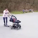 Skater mom kickflips while pushing stroller - Maria Oberloher
