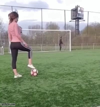 Girl  demonstrates soccer skills