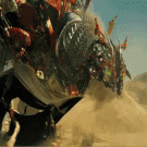 Giant robot feeding in the desert