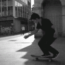 Skateboard flip landing on one leg
