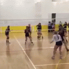 Volleyball player scores with face