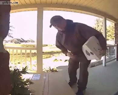 Delivery guy's reaction when seeing camera