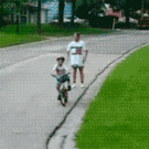 Kid on bike hits pole