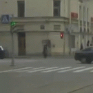 Pedestrian with kid shoots gun on crosswalk