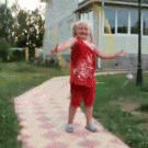 Kid walks through spinning hoop