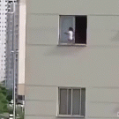Kid goes out on window ledge