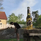 Opening beer bottle with golf ball trick shot