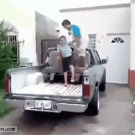 Kid falls off truck
