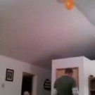 Kid gets balloon from ceiling