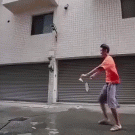 Playing badminton against the wind