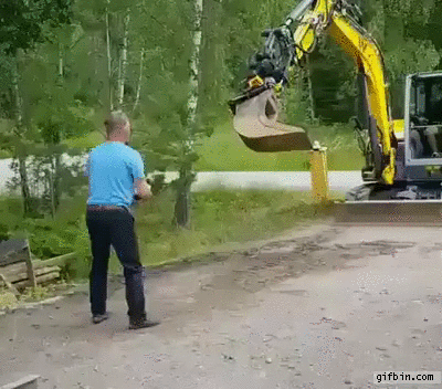 Playing ball with excavator