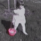 Girl accidentally steps in Easter egg basket