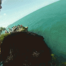 Dog cliff dive fetch POV
