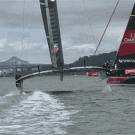 Close call between two racing boats