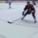 Hockey player's stick gets caught in opponent's skates
