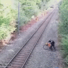 Railway worker saves drunk bicyclist from getting hit by train