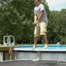 Kid breaks golf club in foot on trampoline