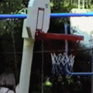 Kid gets trapped in basketball hoop