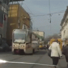 Russian man walks into a tram