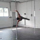 Guy airwalks on dancing pole