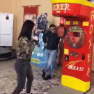 Girl on punching bag machine