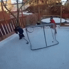 Kid does spinning hockey trick